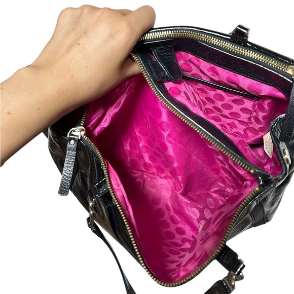 Rare Kate Spade Patent Leather Tote Bag Black Zip Hot Pink Lined | Cow Leather - Picture 11 of 12